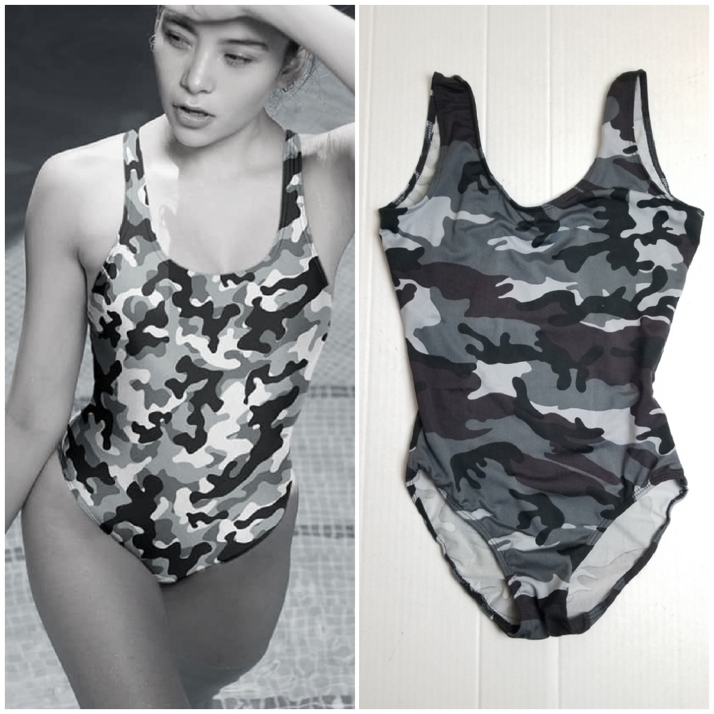 VINTAGE 90s Camo Print One Piece Swimsuit